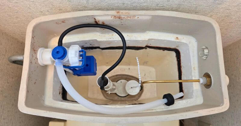 新しい洗浄レバーとボールタップを取り付けた状態