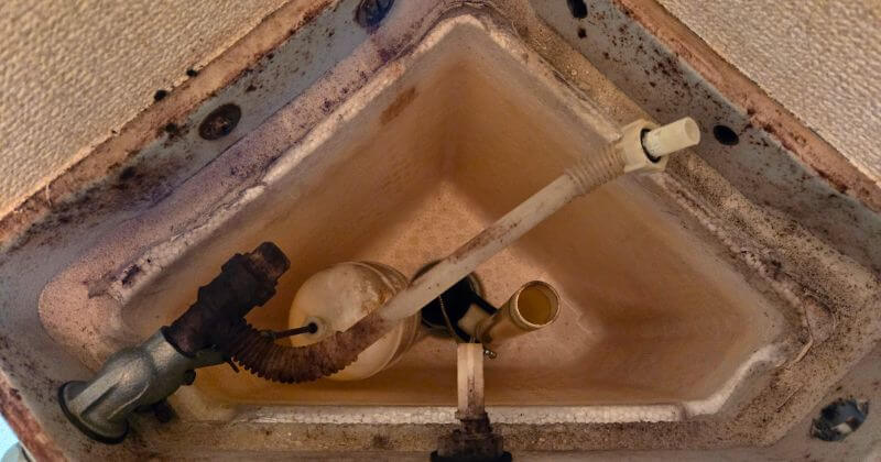 トイレタンク内の水を抜き取った状態