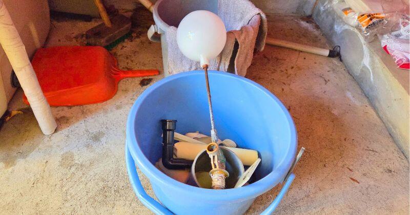 取り外したボールタップと給水管の一部