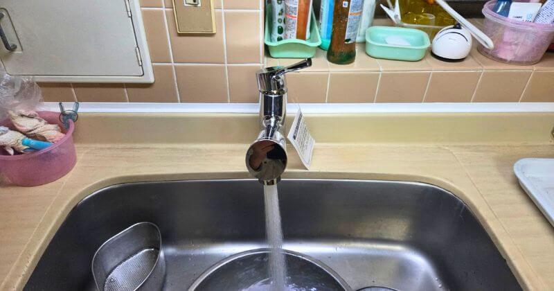 シャワー吐水の試運転中