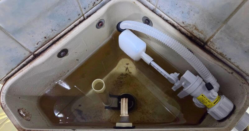トイレタンク内の水位調整中
